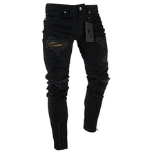 Load image into Gallery viewer, Black Stretch Skinny Fit Bottom zipper Jeans Men

